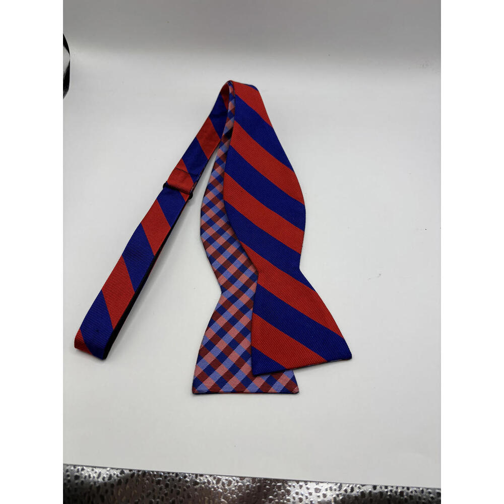 Lavar En Seco Red & Blue Striped Checked Men's Silk Bow Tie